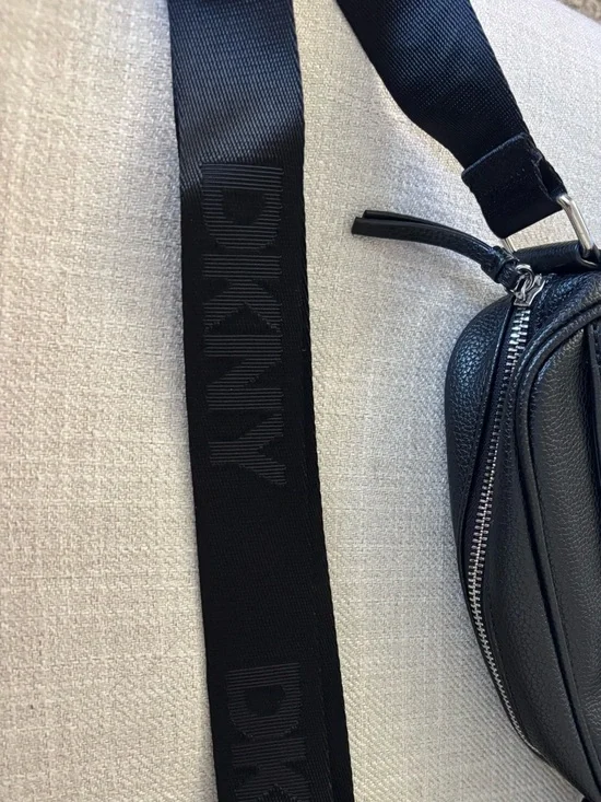 DKNY Black Pebbled Leather Belt Bag with Logo Strap - Picture 5 of 7